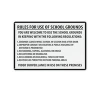 Panneau « Rules For Use Of School Grounds » - 30,5 x 20,3 cm - Pour la maison, les affaires, l'allée