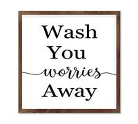 Panneau rustique en bois encadré avec citation inspirante « Wash You Worries Away », 30,5 cm, décoration d'intérieur, décoration murale vintage pour salon, chambre à coucher, cadeau de nouvelle maison
