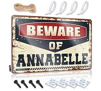 Panneau sarcastique amusant en étain avec inscription « Beware of Annabelle » pour adultes (30 x 40 cm)