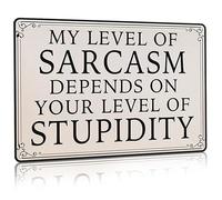 Panneau sarcastique humoristique « Your Level Of Stupidity » - Décoration de bureau amusante - Cadeau pour collègue de travail - Plaque murale vintage rétro en métal - Cadeau génial - 20,3 x 30,5 cm
