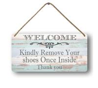 Panneau « Shoes Off » « Welcome Kindly Remove Your Shoes Once Inside Thank You » - Panneau en étain « Please Remove Your Shoes » - Panneau pour porte d'entrée - Panneau « No Shoes » - 15,2 x 30,5 cm