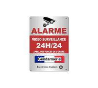 Panneau Signalétique Vidéo Surveillance 24h/24 - Effet Aluminium - Style Gendarmerie - PVC Rigide 20×14 cm - Alarme Dissuasion Caméra Sécurité Maison Entreprise & Commerce