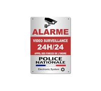 Panneau Signalétique Vidéo Surveillance 24h/24 - Effet Aluminium - Style Police - PVC Rigide 20×14 cm - Alarme Dissuasion Caméra Sécurité Maison Entreprise & Commerce