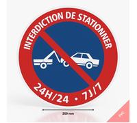Panneau signalisation interdiction de stationner 24H/24 7J/7 mise en fourrière - Diamètre 200 mm - PVC