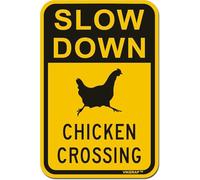 Panneau Slow Down Chicken Crossing, 20,3 x 30,5 cm, aluminium