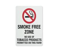 Panneau « Smoke Free Zone No Use Of Tobacco Products Permitted On This Farm » - 30,5 x 20,3 cm
