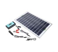 Panneau solaire 20 W 6 V avec contrôleur et accessoires de charge pour camping-car, bateau et moto, équipé d'une double sortie USB et d'un câble de clip de batterie