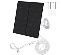 Panneau Solaire 5W pour Caméra Extérieure, Panneaux Solaires avec Port Micro USB & USB-C, 9.8ft Cable, 360° Support de Sécurité Ajustable, IP65 Waterproof