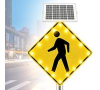 Panneau solaire de passage pour piétons 61 x 61 cm - Panneau d'avertissement clignotant LED clignotant - Panneau d'avertissement de rue clignotant - En aluminium IP65 - Résistant aux intempéries