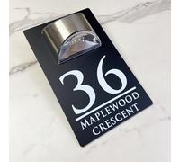 Panneau solaire LED pour porte de maison - Imperméable et lumineux - Design moderne - Chiffres d'adresse murale d'extérieur pour la maison ou les entreprises (Matte Black & font 1)