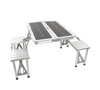 Panneau solaire portable de 100 watts avec double USB, régulateur de tension, table pliable, poignée et 4 tabourets - Étanchéité IP68 pour le camping et l'extérieur
