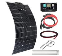 【Panneau Solaire Souple 120W Kit】DERUXI Panneau Solaire Flexible 12V 120W+Régulateur de Charge 30 A+4 Pcs Solaire Câble+6 Pcs Collier Serrage Inox, Panneau Solaires Set pour Camping-Car Bateau Balcon