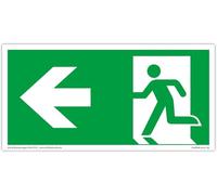 Panneau Sortie de Secours Photoluminescent NF EN ISO 7010 - Flèche à gauche - PVC Adhésif 297x148 mm - Signalétique d'Évacuation Haute Performance (DIN 67510) - Qualité Allemande