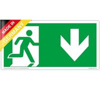 Panneau Sortie de Secours Photoluminescent NF EN ISO 7010 - Flèche vers le bas (Position droite) - PVC Adhésif 297x148 mm - Signalétique d'Évacuation Haute Performance (DIN 67510) - Qualité Allemande