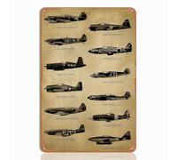 Panneau souvenir de la Seconde Guerre mondiale en aluminium - Décoration vintage avec avions emblématiques - Décoration murale d'aviation pour les amateurs d'histoire, cadeaux de la Seconde Guerre