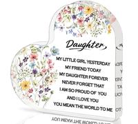 Panneau souvenir en acrylique en forme de cœur « To My Daughter from Mom » - 8,4 x 8,5 cm - Pour anniversaire, Noël - Cadeau sentimental pour fille - Plaque décorative de bureau en acrylique pour