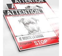 Panneau Staffie 90x90mm Dibond 2mm + Autocollant Vidéo Surveillance - Plaque Alarme Propriété Privée Sécurité
