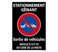 Panneau Stationnement Gênant Sortie de Véhicules - Dimensions 210x300 mm- Aluminium 2 mm - Protection Anti-UV