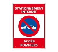 Panneau Stationnement Interdit, Accès Pompiers Pvc 1 Mm - 210 X 300 Mm Signalisation Rectangulaire Prépercée Avec Kit De Fixation Fabrication Française