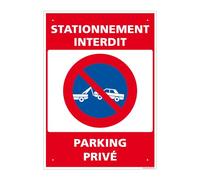 Panneau Stationnement Interdit, Parking Privé Pvc 1 Mm - 300 X 420 Mm Signalisation Rectangulaire Prépercée Avec Kit De Fixation Fabrication Française
