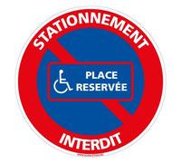 Panneau - Stationnement Interdit Réservé Aux Personnes Handicapés - Diamètre 125 mm - Plastique rigide PVC 1,5 mm - Protection Anti-UV