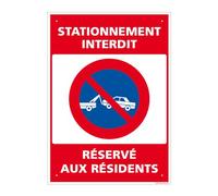 Panneau Stationnement Interdit, Réservé Aux Résidents Alu 2 Mm - 150 X 210 Mm Signalisation Rectangulaire Prépercée Avec Kit De Fixation Fabrication Française
