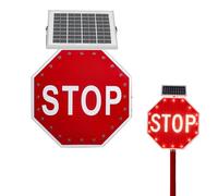 Panneau Stop 60x60 cm, Panneau de signalisation routière réfléchissant à LED clignotantes alimenté par énergie solaire, Panneau routier octogonal en aluminium avec LED pour écoles, routes