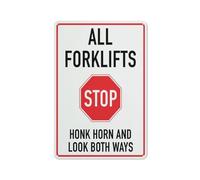 Panneau « Stop All Forklifts Honk Horn And Look Both Ways » - Feuille réfléchissante en aluminium antirouille - Résistant aux intempéries - Imperméable - Facile à monter