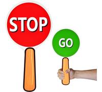 Panneau stop and go double face - 16 x 30 cm - Pagaie de circulation avec poignée pour enseigner la sécurité routière - Panneau Stop Go avec poignée croisée - Panneau d'arrêt de garde