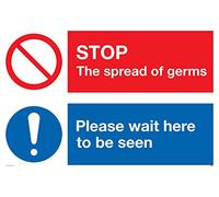 Panneau STOP germs Please wait here to be seen en plastique semi-rigide 1 mm