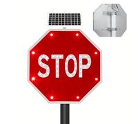 Panneau Stop LED Clignotant à énergie Solaire, 60 cm/80 cm, Panneau Métallique Réfléchissant Octogonal en Aluminium, Signalisation Routière Clignotante 24in