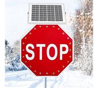 Panneau STOP LED Lumineux Solaire 24" - Panneau D’arrêt Octogonal Clignotant À Énergie Solaire, Panneau De Signalisation Routière, Stop Parking Trottoir Interdiction De Stationner