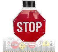 Panneau Stop LED Solaire 60 cm/80 cm, Panneau Clignotant LED Solaire, Panneau D'avertissement Routier Réfléchissant Haute Visibilité pour Zones De Construction Et Parkings 24in