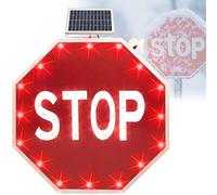 Panneau stop solaire à LED, panneau stop clignotant à LED alimenté par énergie solaire, idéal pour les intersections, les parkings, les chantiers de construction et les autoroutes.(60cm)
