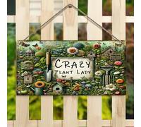 Panneau suspendu de 10,2 x 20,3 cm - Plaque de la folle des plantes dans un décor rustique de ferme avec jardin luxuriant pour clôture, porche, jardin (maison vintage et design floral)