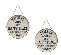 Panneau « This Is My Happy Place » « Don't Mess It Up » - Panneau rond rustique à suspendre en bois avec décoration murale vintage de ferme for porte d'entrée, bureau, bar(15.75 * 15.75 inch)
