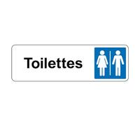 Panneau - Toilettes Mixtes Femme/Homme - Silhouettes Femme et Homme - Adhésif - 250 x 80 mm - Argent