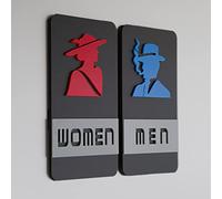Panneau toilettes, Panneaux d'identification des toilettes for hommes et femmes en acrylique, icônes 3D relief, panneaux de porte salle bain 4,3 x 8 pouces