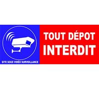 Panneau Tout dépôt interdit sous vidéo surveillance (500x200mm)
