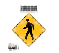 Panneau Traversée Piéton Clignotant LED, 24"/32" Panneau Piéton Solaire Haute Luminosité, Cadre Robuste, LED Clignotant, Aluminium Durable, étanche Ip65, Sécurité des Passages Piétons 32in
