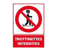 Panneau Trottinettes Interdites Pvc 1 Mm - 300 X 420 Mm Signalisation Rectangulaire Prépercée Avec Kit De Fixation Fabrication Française