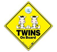 Panneau « Twins on Board » - « Baby On Board » - Panneau « Grandchild on Board » - Panneau de voiture haute visibilité - 14 cm x 14 cm x 2 cm