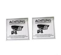 Panneau vidéo d'avertissement pour l'extérieur, 15 x 15 cm, matériau en aluminium avec 4 trous pré-percés pour une installation facile (2 pièces)