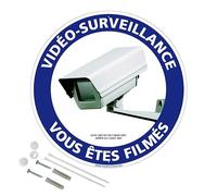 Panneau Vidéo-Surveillance Vous Êtes Filmés Plastique Pvc 1 Mm - Diam. 300 Mm Signalisation Prépercée Avec Kit De Fixation Fabrication Française