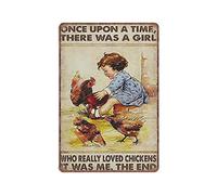 Panneau vintage amusant en métal « Farmer A Girl Who Really Loved Chickens in Farm » - Décoration murale pour cuisine, jardin, garage, salle de bain - 140 x 200 mm