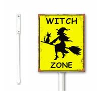 Panneau vintage amusant pour Halloween avec piquet 18 x 22 cm Contrôle de la vitesse Sorcière Xing Crossing Plaque en métal Halloween Fête de nuit Maison Jardin Décorations extérieures