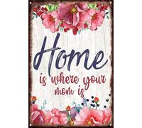 Panneau vintage en aluminium avec inscription « Home is Where Your Mom is Garden » - Décoration murale rétro pour garage, café, bar, portail, cour - 20,3 x 30,5 cm