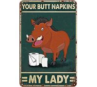 Panneau vintage en aluminium - Plaque en métal Warthog Your Butt Towels My Lady - Décoration murale rétro pour la maison, la cuisine, le café, le bar - 20,3 x 30,5 cm