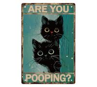 Panneau vintage en métal avec chat noir « Are You Pooping » - Décoration murale amusante en fer blanc épais pour maison, cour, toilettes - 20,3 x 30,5 cm