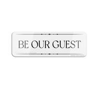 Panneau vintage en plastique acrylique avec symboles « Be Our Guest » - 22,9 x 7,6 cm - Autocollant pour restaurant, salon, hôtel, motel, toilettes publiques